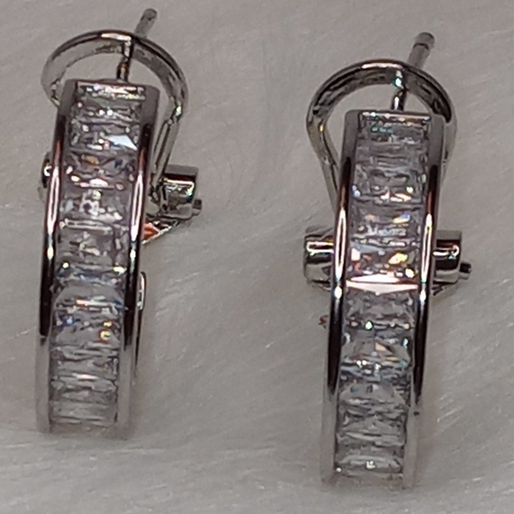 Silver Bezel Diamond Hoops - Picture 4 of 8